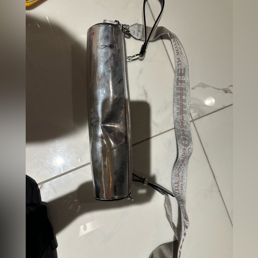 Off-White Metallic Silver Cylinder Bag